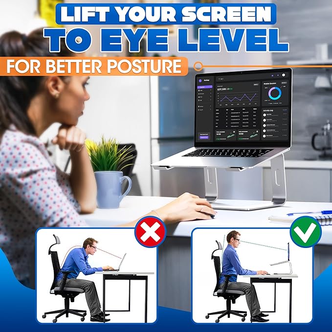 Portable Laptop Stand for Desk ??Ergonomic, Sturdy Aluminium Laptop Riser for Desk with Anti-Slip Bottom, Compatible for 10-15.6?²â€?Notebook - Improved Cooling, Comfort, Productivity, and Posture