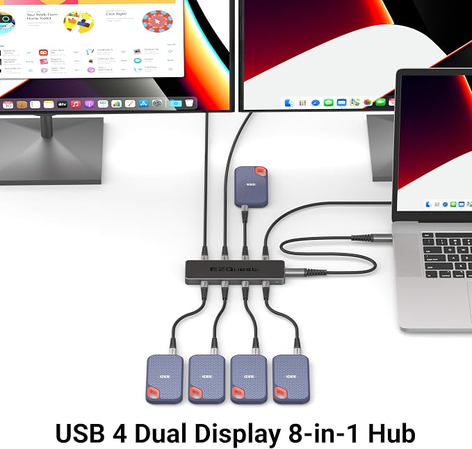USB 4 Hub 8-in-1: Dual 4K 60Hz/8K Display, 7X USB-C Ports (3X USB4, 4X 10Gbps Data), 100W PD - Thunderbolt 3/4 Dock for MacBook Pro/Air M1/M2/M3, Windows, Chromebook