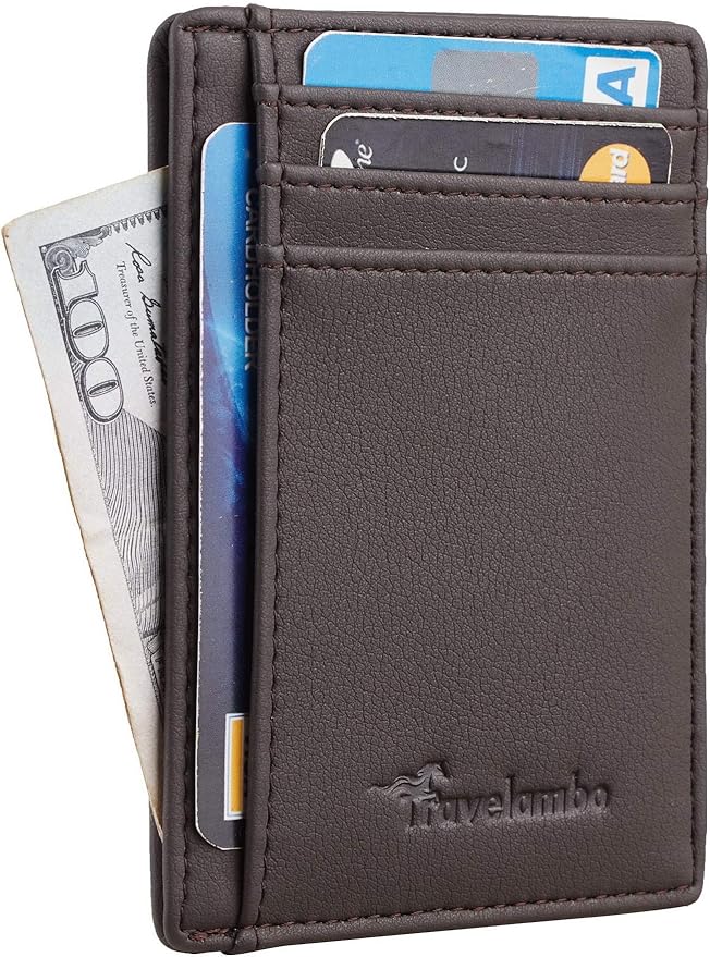 Travelambo Front Pocket Minimalist Leather Slim Wallet RFID Blocking Medium Size