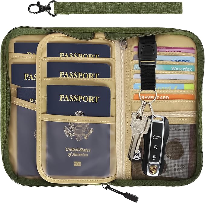 ZOPPEN Passport Holder Family RFID Passport Wallet, Passport Holder Women/Men, Travel Wallet Documents Organizer Zipper Case with Removable Wristlet Strap, Travel Essentials for Flying