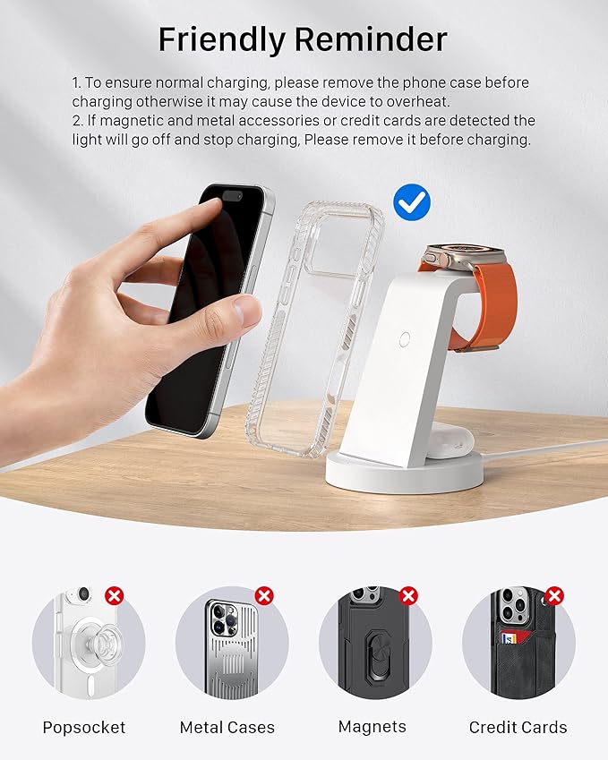 Anlmz 3 in 1 Charging Station for iPhone, Wireless Charger for iPhone 17 16e 16 15 14 13 12 11 X Pro Max & Apple Watch - Wireless Charging Station for AirPods 4 3 Pro