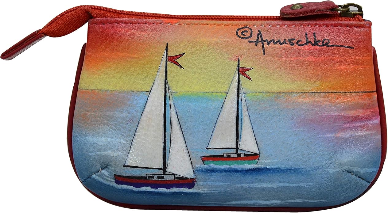 Anuschka Women’s Hand-Painted Genuine Leather Medium Zip Pouch - Coin and Key Pouch - Zippered, 2 Key Fobs