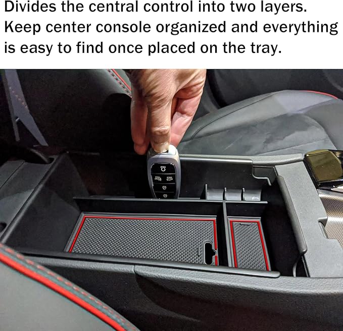 TACOBRO Center Console Organizer Compatible with Hyundai Sonata 2020 2021 2022 2023 Accessories, Sonata N-Line/Limited Insert Tray Secondary Storage Armrest Box ABS Red