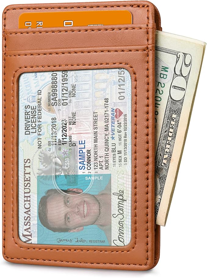 Buffway Mens Slim Wallet, Minimalist Thin Front Pocket Leather Credit Card Holder with RFID Blocking for Work Travel | Minimalist, Thin, Front Pocket, Credit Card Holder, RFID Blocking, for Work Travel
