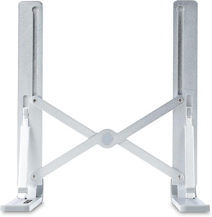 StarTech.com Foldable Laptop Riser Stand, Portable Height Adjustable Ergonomic Laptop Stand, Ventilated Aluminum Frame Supports 22lb (10Kg), Tilt/Raised/Angled Laptop/Tablet Stand (Laptop-Riser-BAR)