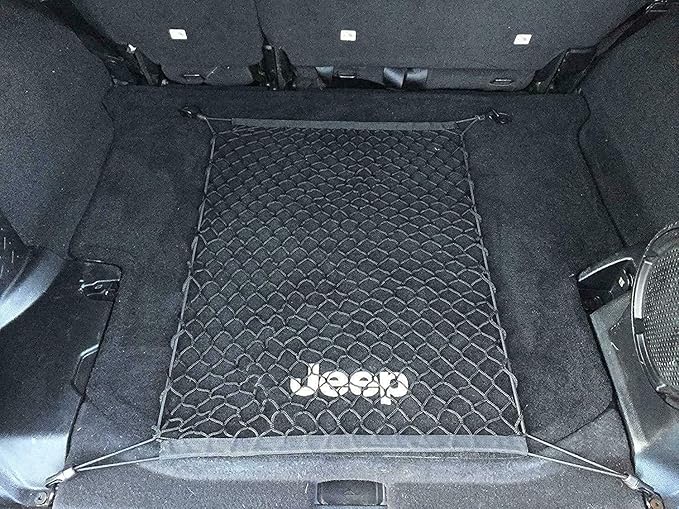 Rear Trunk Organizer Cargo Net for Jeep Wrangler 2007-2017 – Floor Style Cargo Net for SUV - Premium Mesh Elastic Car Trunk Organizer Vehicle Carrier Storage - Compatible with Wrangler