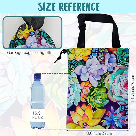 Car Trash Bag Abstract Succulent Plant Leak-Proof Waterproof Car Garbage Bag with Drawstring Foldable Canvas Trash Bin with Adjustable Buckle for Car Accessories, Travelling, Camping