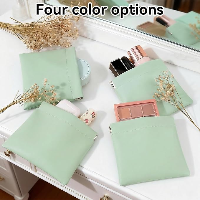 4 PCS Small Makeup Bag for Purse, Mini Portable Cosmetic Pouch for Women, Coin Purse Lipstick Cosmetic Accessories Organizer, Travel Storage Pouch, Light green