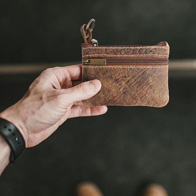 Coin Purse for Men,Coin Pouch for Men,Genuine Leather Mens Tray Purses Coin Purse Cash Change Wallet Key Holder Money Pouch (Shrunken Brown)