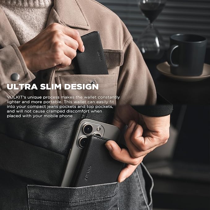 VULKIT Slim Minimalist Card Holder RFID Blocking Leather Credit Card Holder Front Pocket Wallet Magnetic Closure