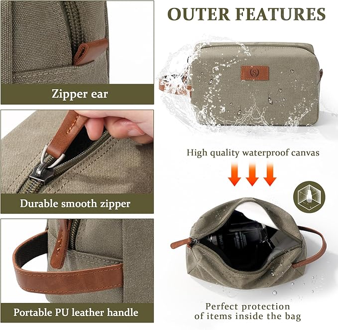 Janhavi Waterproof Makeup Bag Traveling,Groomsmen Gifts,Men's Accessories Case, Cruise Essentials Travel Bag, Engraved Initials & Wheat Ear, Mens Travel Bag Toiletry,Travel Essentials (Olive Green Y)