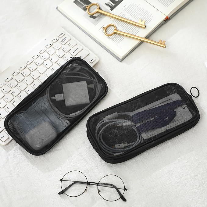 Weewooday 4 Pcs Mesh Makeup Bag Mesh Cosmetic Bag Travel Toiletry Pouch with Zipper Mini Makeup Cosmetic Purse for Daily Accessory (Mini,Black)