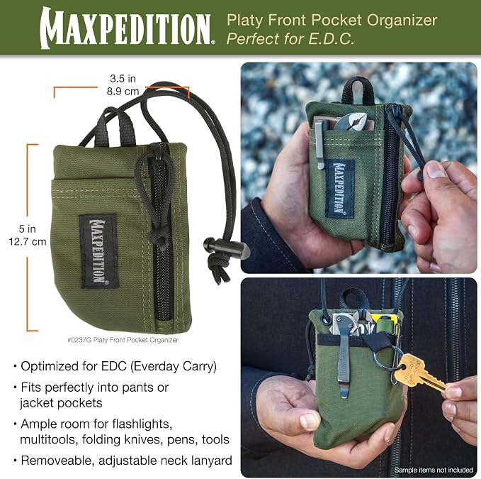 MAXPEDITION Platy Pocket Organizer, Durable EDC Tool Pouch for Men, Neck Wallet with Paracord Lanyard, Holds Flashlight, Multitool, Pen, Notebook