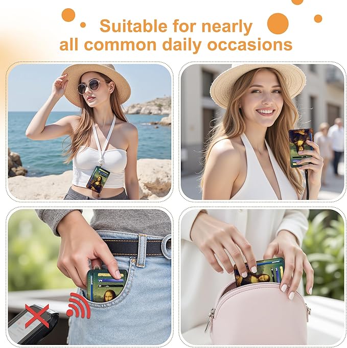 SEAVILIA Credit Card Holder for Women, Mona Lisas Smile RFID Wallet Women, Slim Minimalist Front Pocket Card Holder, Cute Thin Travel RFID Blocking Card Case, Small Wallets Woman Gifts Girls