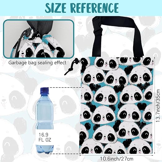Car Garbage Bag Cute Panda Hanging Canvas Car Trash Bag Waterproof Drawstring Car Back Seat Organizer for Car Back Front Seat Console with Adjustable Buckle