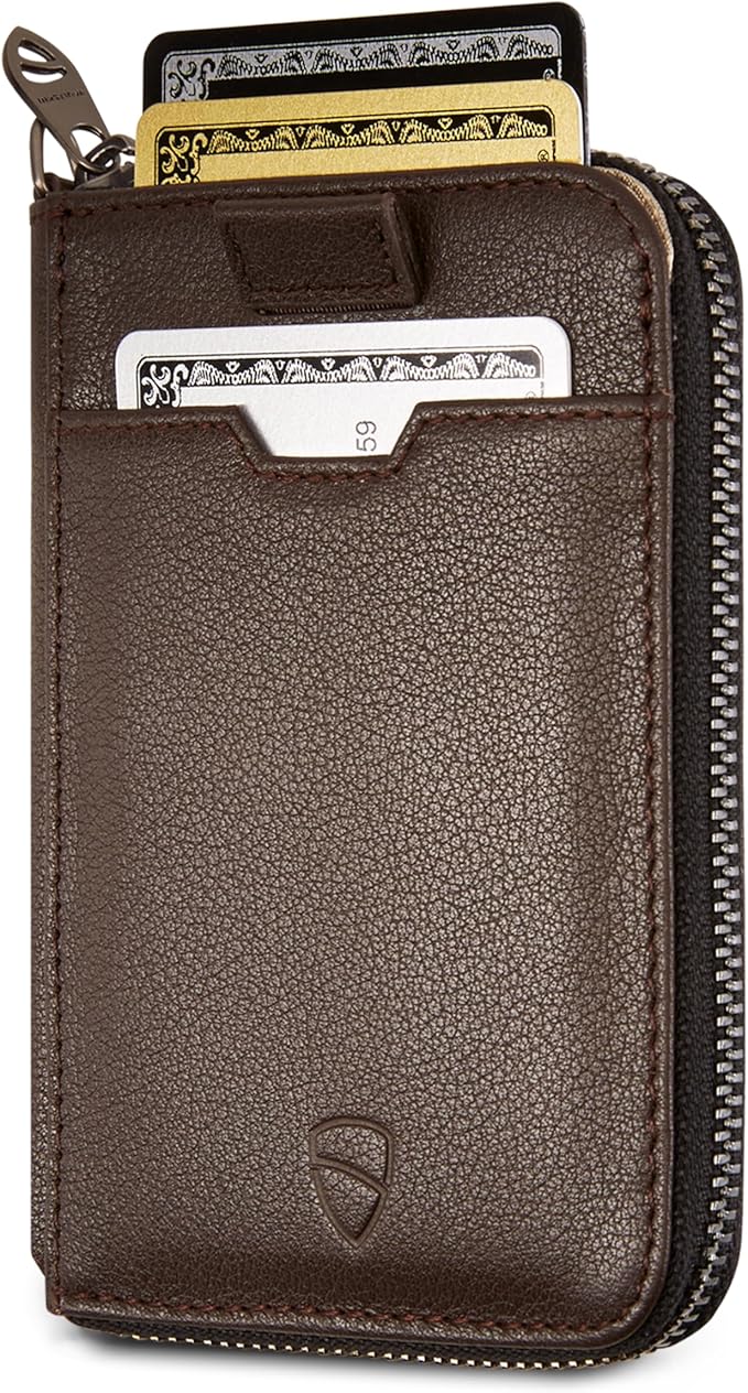 Vaultskin NOTTING HILL Minimalist Leather Zipper Wallet for Women and Men: Slim Multi Cardholder with RFID Blocking and Keychain Ring
