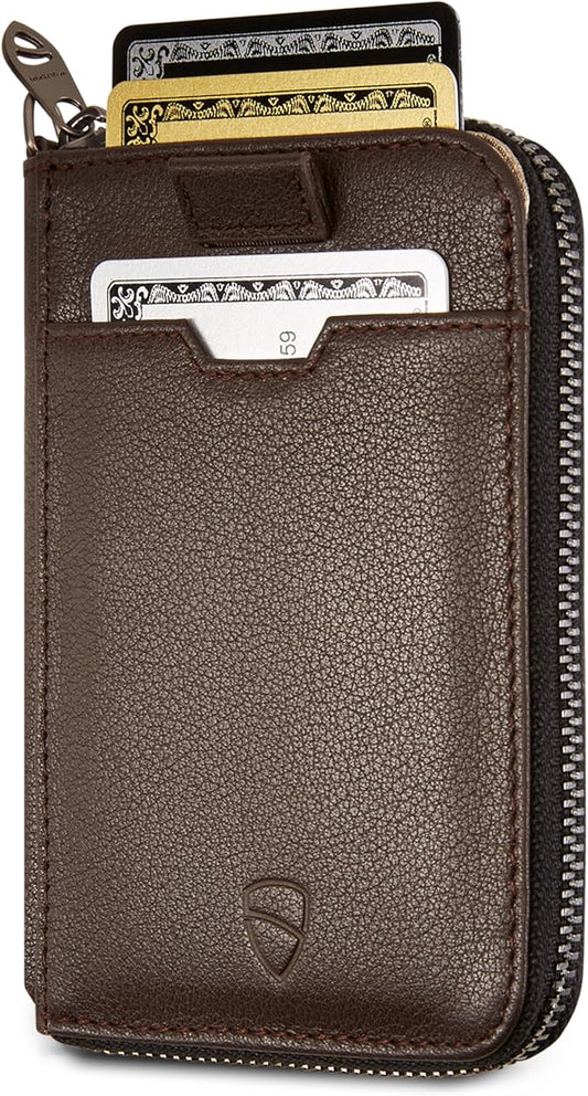 Vaultskin NOTTING HILL Minimalist Leather Zipper Wallet for Women and Men: Slim Multi Cardholder with RFID Blocking and Keychain Ring