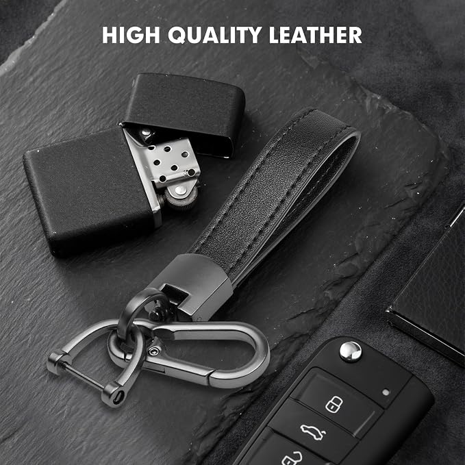 Leather Keychain, Keychain for Car Keys with Anti-Loss D-Ring, Car Key Fob Key Chain for Men and Women