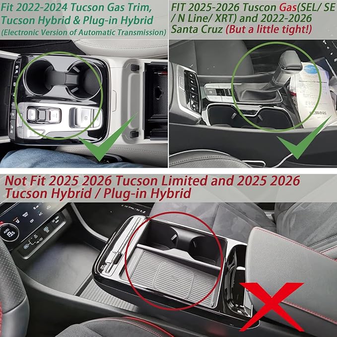 HGWEI Center Console Organizer Compatible with 2022-2024 Hyundai Tucson & Santa Cruz 2022-2026 Interior Accessories Armrest Storage Box Insert Tray (Not for 2025 Limited/Hybrid/Plug-in Hybrid) Blue