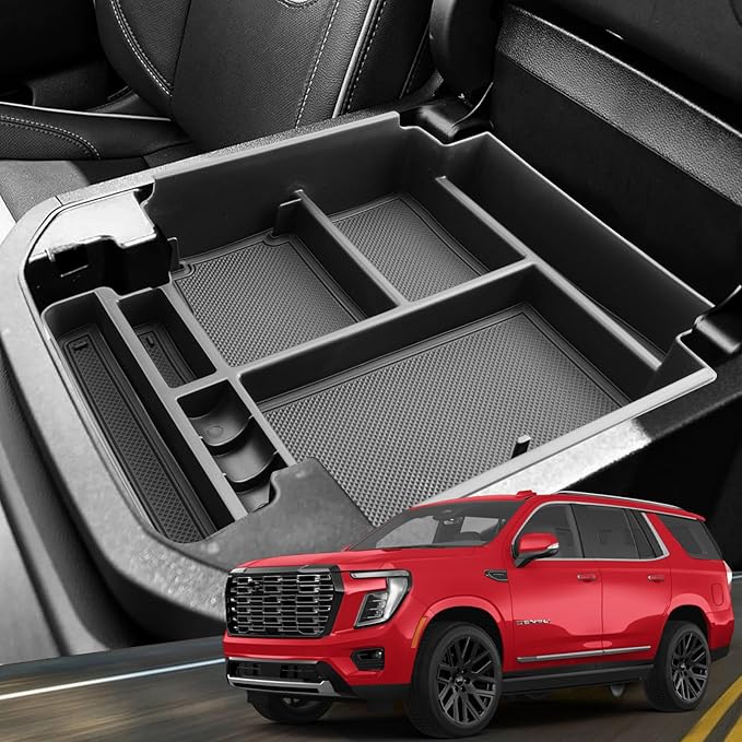 Power Sliding Middle Console Organizer GMC Denali for 2021-2026 GMC Yukon (Denali/Denali Ultimate) Yukon XL GMC Denali 26 Yukon SUV Console Tray Middle Console Arm Rest Organizer Denali Accessories