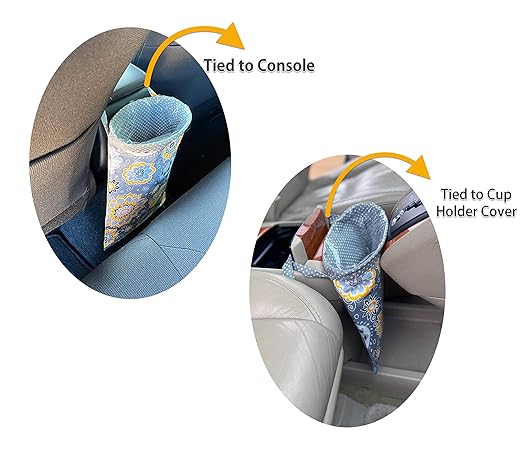 Car Trash Bag Hanging Front Seat Back Seat Headrest Console - Car Trash Bin with Reusable Waterproof Liner and Disposable Bags - Car Waste Basket (Large Beige)