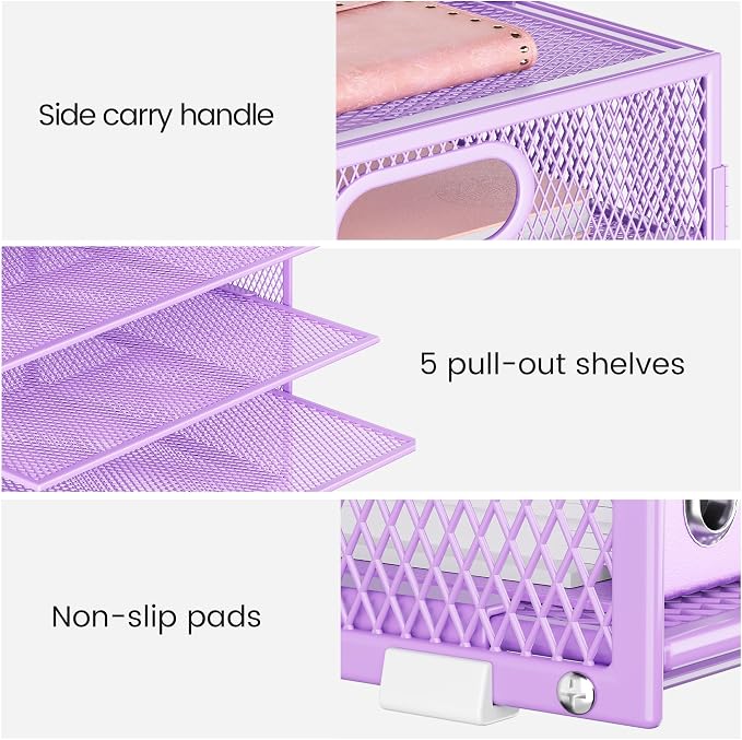 Lavatino 2 Pack 8-Tier Office Desk File Organizer, Letter Tray Paper Organizer with Handle, Including 5 Adjustable Slide Trays for Organizing Desk Workspace Accessories and Supplies (Purple Mesh)