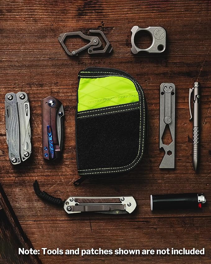 VIPERADE VE10 EDC Pouch Small Pocket Tool Pouch with 10 Compartments, Men's Pocket Organizer for Multitools, EDC Organizer with Patches Area for DIY (X-pac Green)