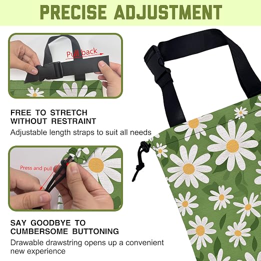 Car Garbage Bag Green Daisy Floral Drawstring Car Trash Bag Hanging for Back Seat with Adjustable Buckle Canvas Vehicle Trash Can Easy-to-Install for Car Accessories Vehicle Travelling Camping
