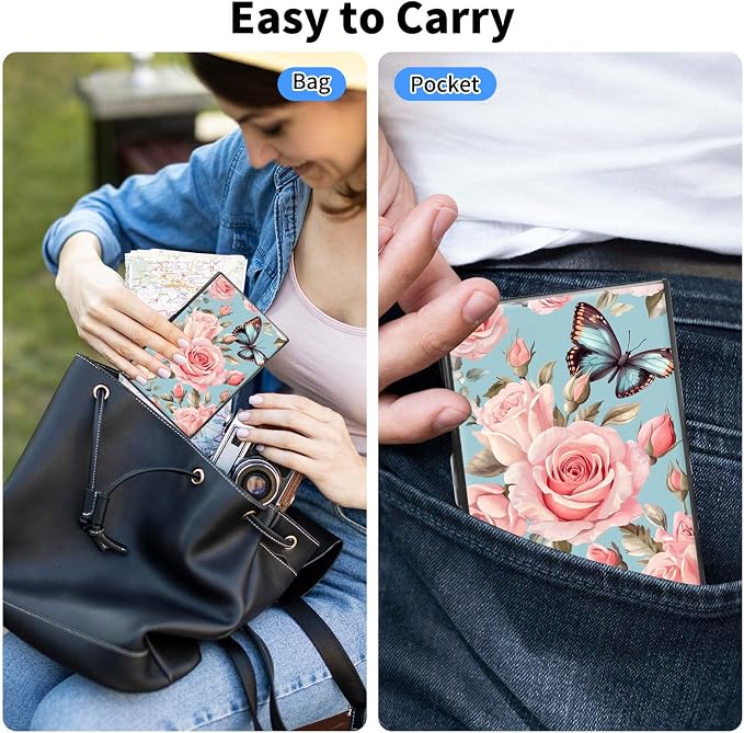 Metal Wallet,Credit Card Holder for Women Men,RFID Blocking Card Holder Mini Slim Aluminum Wallet ID Case Hard Case Business Card Holder Case,Pink Flower Butterfly