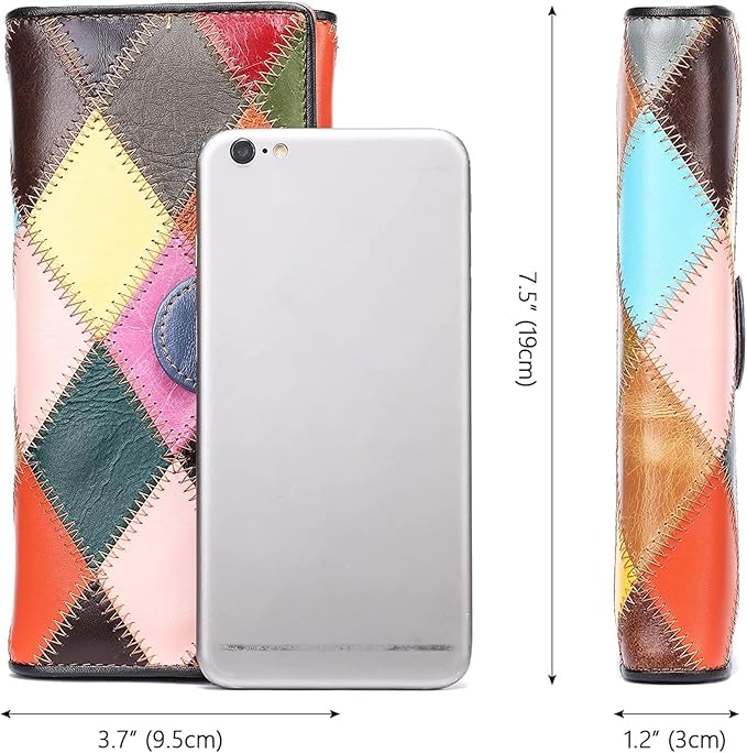 MASIWEI Genuine Leather Patchwork Wallet for Women Multicolor Trifold Wallets Ladies Card Holder Money Organizer with Coin Purse