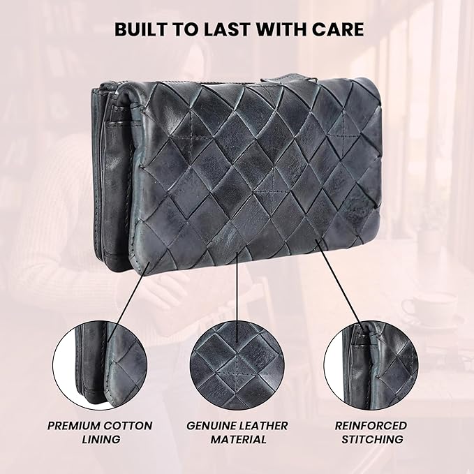 Genuine Leather Wallets for Women, Small Wallet for Ladies Zipper Coin Purse Credit Card Holder with Strap (VL-167-GREY)