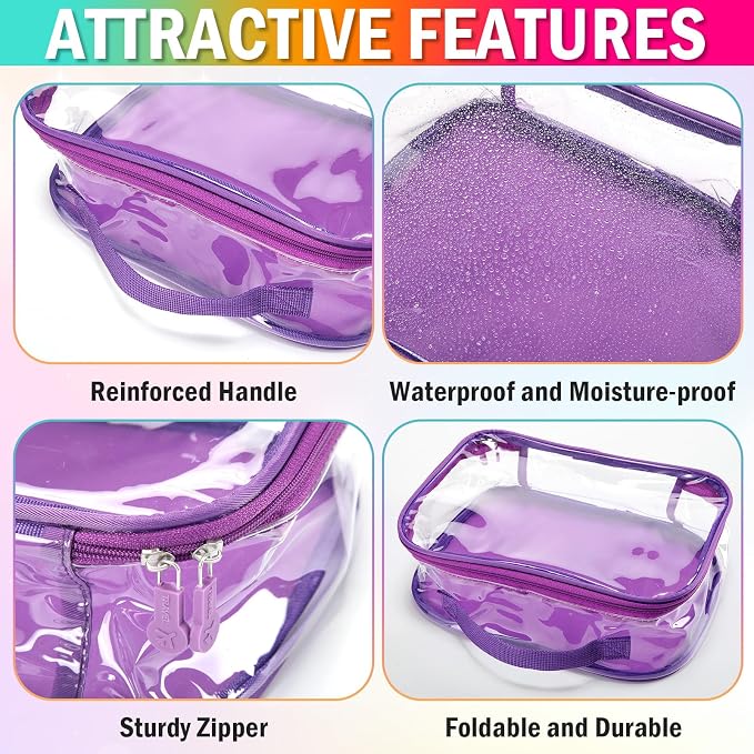 6 Pcs Clear Packing Travel Cubes Set Reusable See Through Premium PVC Plastic Organizer Bag with Handle for Summer Camp Travel Luggage Storage Organizer Multipurpose Pouch Toiletry Bag(Rainbow)