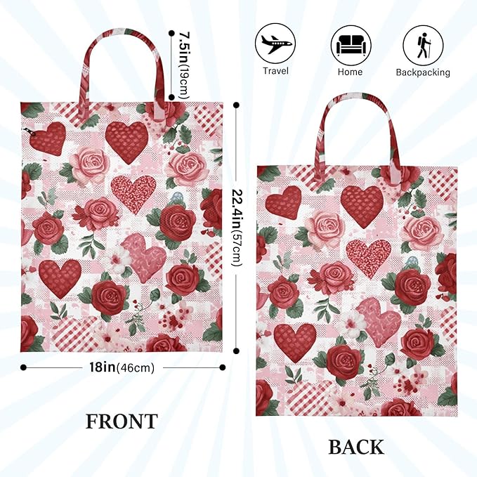 Travel Laundry Bags 2 PC Wet Dry Bag with Handle Dirty Clothes Organizer for Swimsuits Beach Camping Waterproof Washable Rose Stripes Heart Pink
