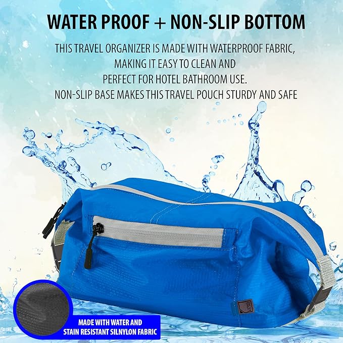 Lewis N Clark Electrolight Toiletry Kit for Travel, Gym, Bathroom, TSA Approved Waterproof Toiletry Bag with Hanging Straps and Non-Slip Bottom - Bright Blue