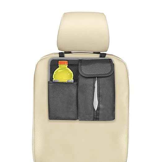 FH Group Hanging Car Organizer with Tissue Holder, GRAY Car Back Seat Organizer,E-Z Travel Organizer,Toys Car Storage Organizer, Kids Travel Storage for Baby Wipes, Food Holder Organizer