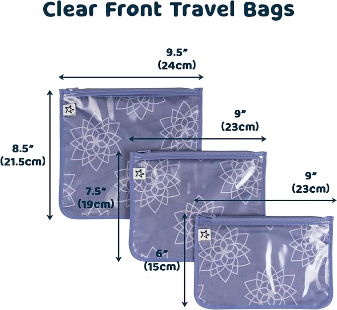 Tiny Twinkle Diaper Bag Organizing Pouches|3 Pack Mess-Proof Clear Front Travel Organizer Bags&TSA Approved Toiletry Bag Set for Baby and Mom Essentials