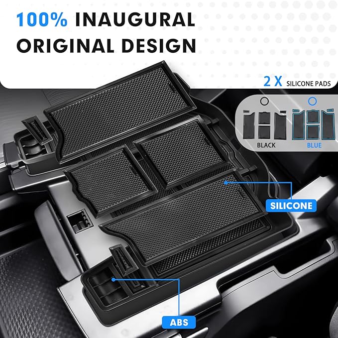 Autorder Center Console Organizer for 2019-2025 2026 Dodge RAM 1500 2500 3500 Accessories - ABS Material Armrest Storage Box Insert Tray - Black&Blue Liners