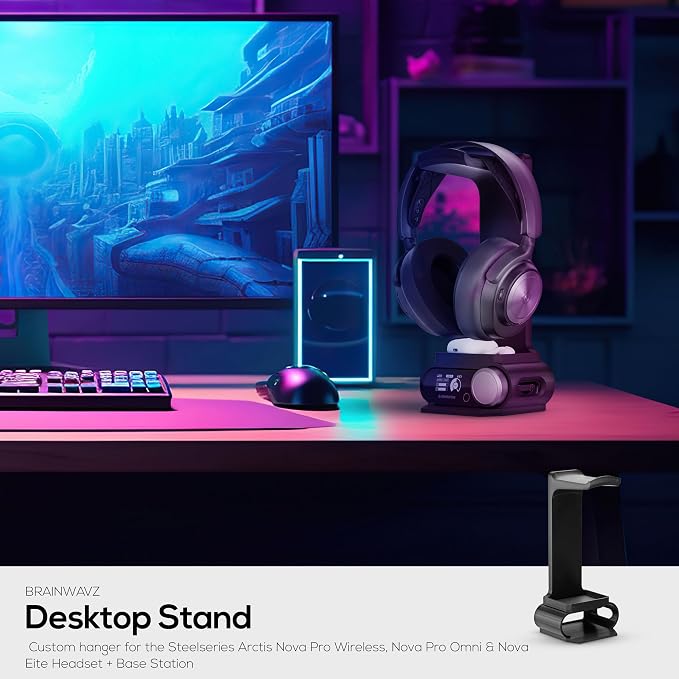 BRAINWAVZ Headphone Stand Designed for Steelseries Arctis Nova Pro, Elite and Pro Omni Wireless Headsets with Dock for the Wireless Base Station (HPS01)