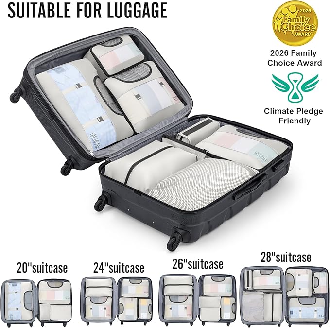 Veken 8 Set Packing Cubes for Travel Essentials, Suitcase Organizer Bags in 4 Sizes, Carry-On Luggage Accessories with Large Laundry & Hanging Toiletry Bag, Must-Have for Airplane, Road Trip & Camping