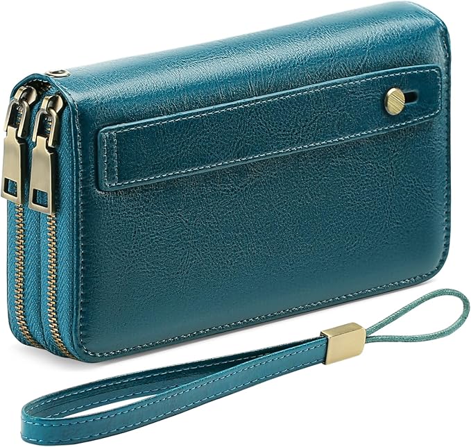 GAEKEAO Wallet for Women Clutch RFID Blocking Wristlet Leather Purse Large Capacity Credit Card Holder with Grip Hand Strap