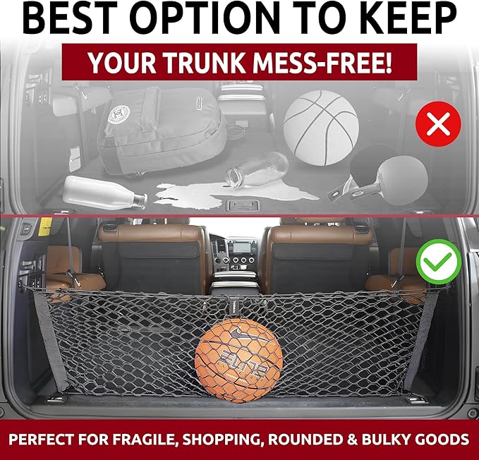 Envelope Style Automotive Elastic Trunk Mesh Cargo Net for Toyota Sequoia 2008-2026 - Premium Trunk Organizer and Storage - Luggage Net for SUV - Best Car Organizer for Toyota Sequoia