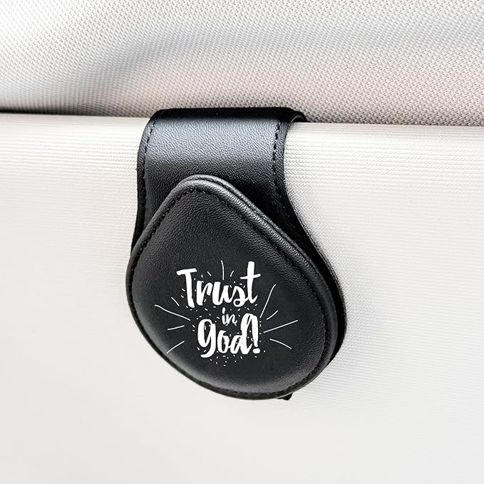 Trust in god - Car Sunglass Holder, Magnetic Leather Eyeglass Hanger Mount Clip Holder for Car Visor Accessories