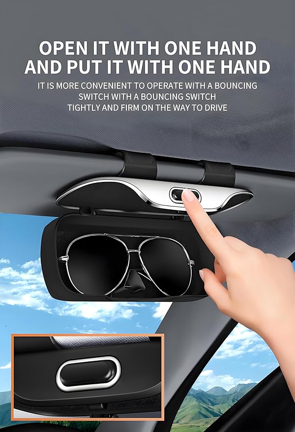 GDQ Sunglasses Holder for Car Visor Glasses Case|Car Sunglass Holder|Eyeglass Holder|Press Silent Shockproof Dustproof (Brown)