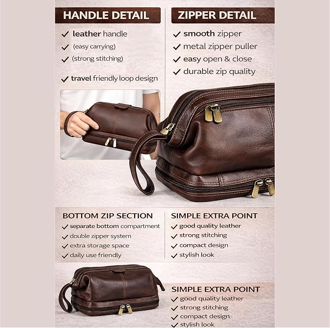 cuero Genuine Buffalo Leather Unisex Toiletry Bag Travel Leather Dopp Kit Made With High Class Buffalo Leather