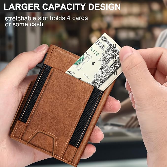 Wallet for Men Wallet with Slim Pop Up Card Holder 9-13 Cards, Bifold Minimalist Smart Wallet RFID Blocking Credit Card Holder with ID Window & Stretchable Cash Slot Compact Metal Aluminum Card Case