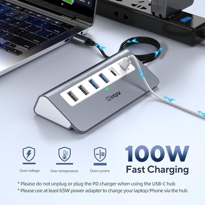 intpw USB C Hub, P9 USB C Hub Multiport Adapter with 4K@60Hz HDMI, PD 100W, Type-C & 2 USB A 3.0 5Gbps, 2 USB A 2.0, SD/TF Ports, Aluminum USB Hub for Laptop, iPhone 17 Series, MacBook, iPad