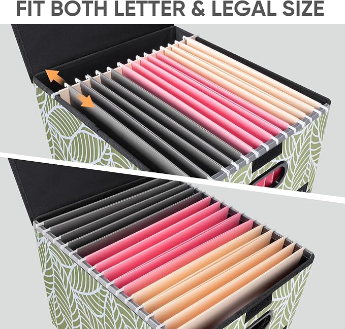 BALEINE File Organizer Box with Lid, Collapsible File Folder Organizer with Plastic Slide, Hanging File Folder Box for Office Document Storage (2 Pack, Antique Foliage)