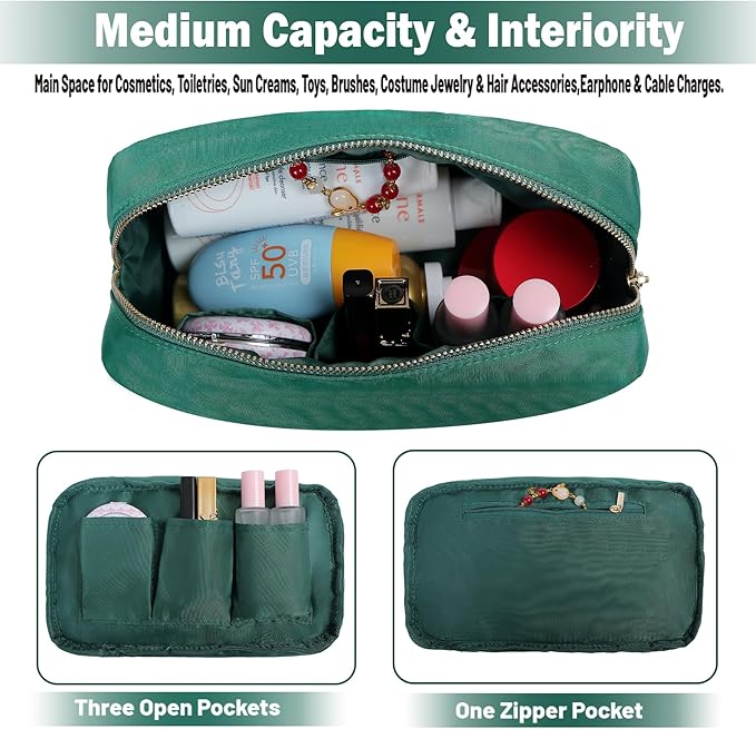 Travel Essentials Makeup Bag for Women Water-resistant Toiletry Organizer Nylon Cosmetic Pouch Preppy Stuff