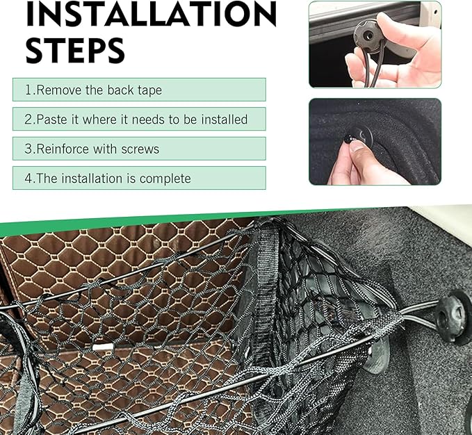 WZP Cargo Net for SUV, Expandable 3 Pocket Heavy-Duty Trunk Net, Truck Cargo Net for Pickup Truck Bed with 4 Metal Hooks, Universal Black Mesh Storage Pocket for Most Vehicles