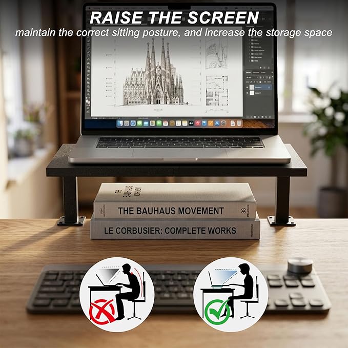 15-Inch Desktop Clamp-on Shelf & Monitor Riser, 2-in-1 Reversible Design ??Fits Either Side of Desk, C-Clamp for Stability, Holds 44 lbs, for Gaming PC, Console & Office Setup